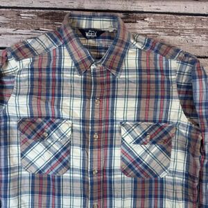 Vintage‎ Woolrich Blue Plaid Long Sleeve Cotton Flannel Button Up Shirt Size XL